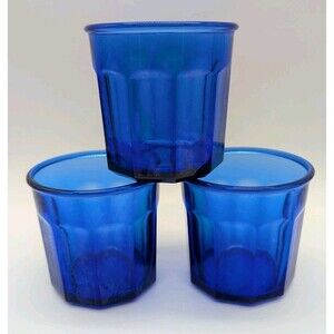 3 Luminarc Working Collection 500ML Cobalt Blue Tumblers 10-panel France  DAMAGE